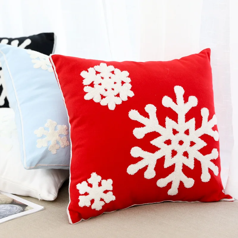 

BEI Modern simple pillow 3D embroidery snowflake cushion cover back pillow car European sofa all cotton pillowcase home decorate