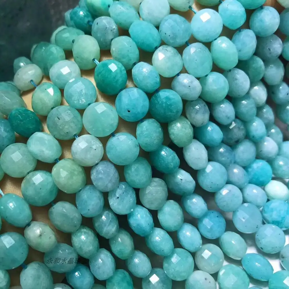 Amazonite green loose beads  faceted coin 6*10mm 38CM for DIY jewelry making FPPJ wholesale beads nature gem stone