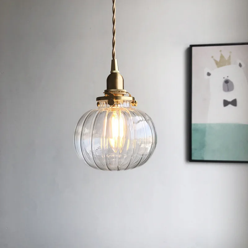 

Japanese Style Retro Brass Glass Pendant Lamp Color Chandelier Creative Bar Bedroom Bedside Hanging Light Fixture Suspendu E27