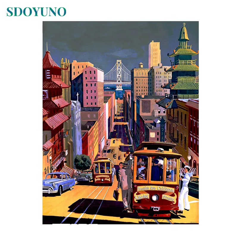 

SDOYUNO Frameless Painting By Numbers DIY 60X75cm city Landscape Ice Home Decor Paint By Number Canvas Painting Kits