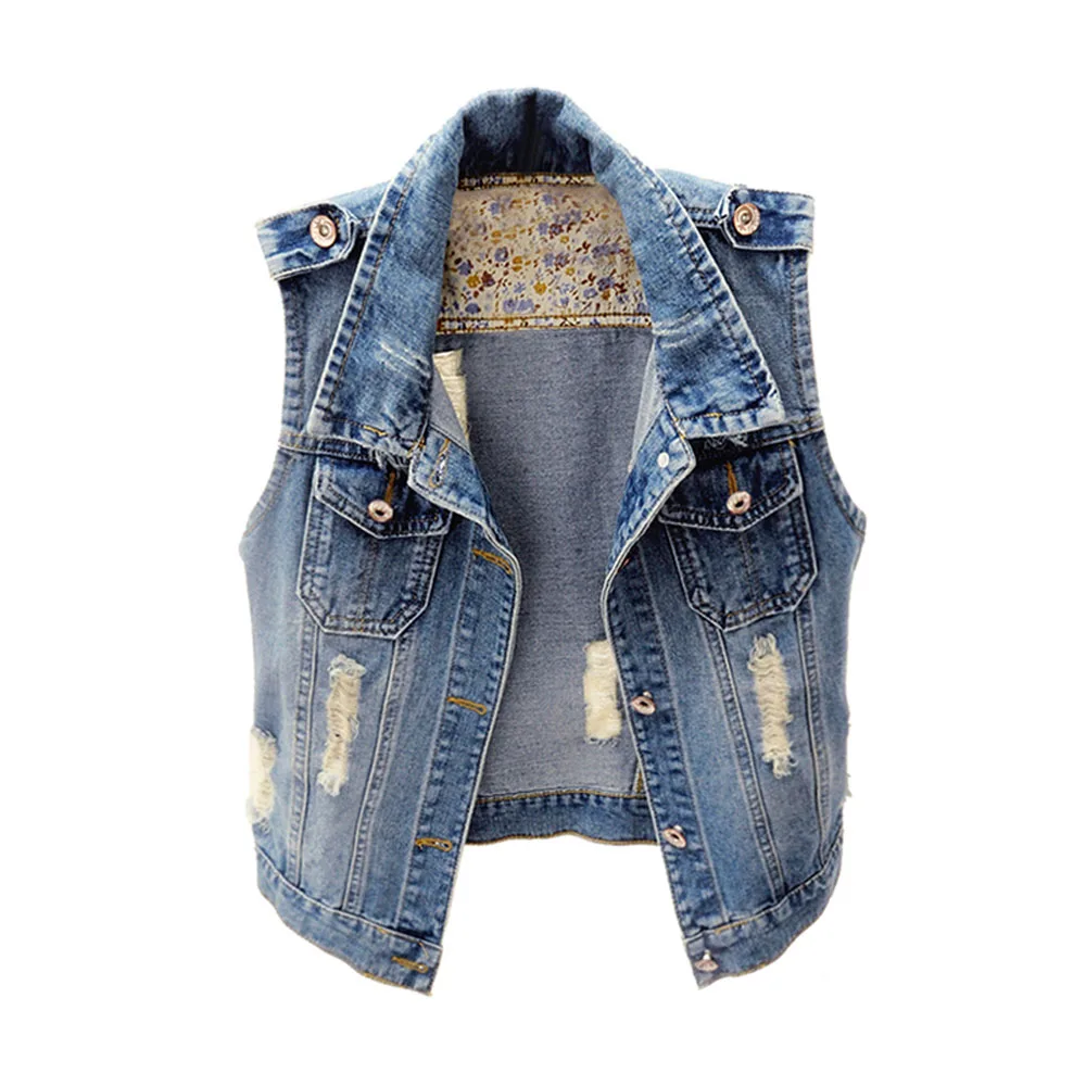 

Plus Size Denim Vest For Women Sleeveless Slim Jacket Fashion Waistcoat Single-breasted Female Tops Spring Autumn Clothes