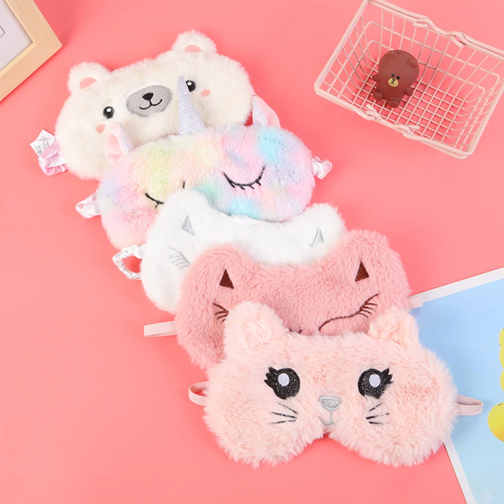 Cute Cartoon Plush Unicorn Sleep Eye Mask Soft and Silk Lightproof Eye Cover Suitable for Travel Nap Night Sleep Health Care