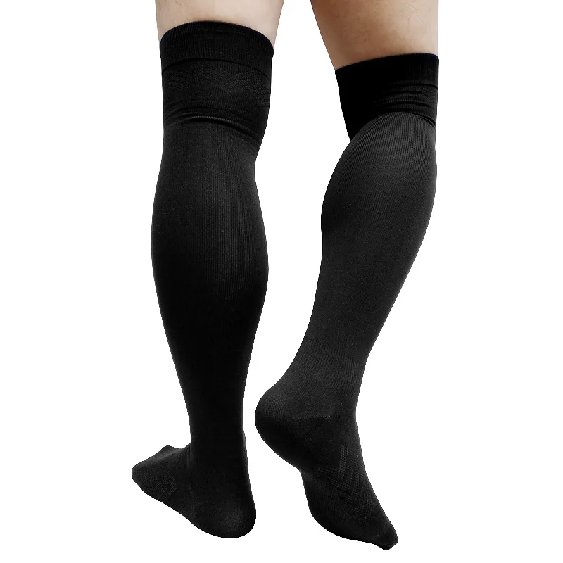 Calcetines largos por encima de la rodilla para hombre, medias sexys transpirables de algodón, medias formales, color negro