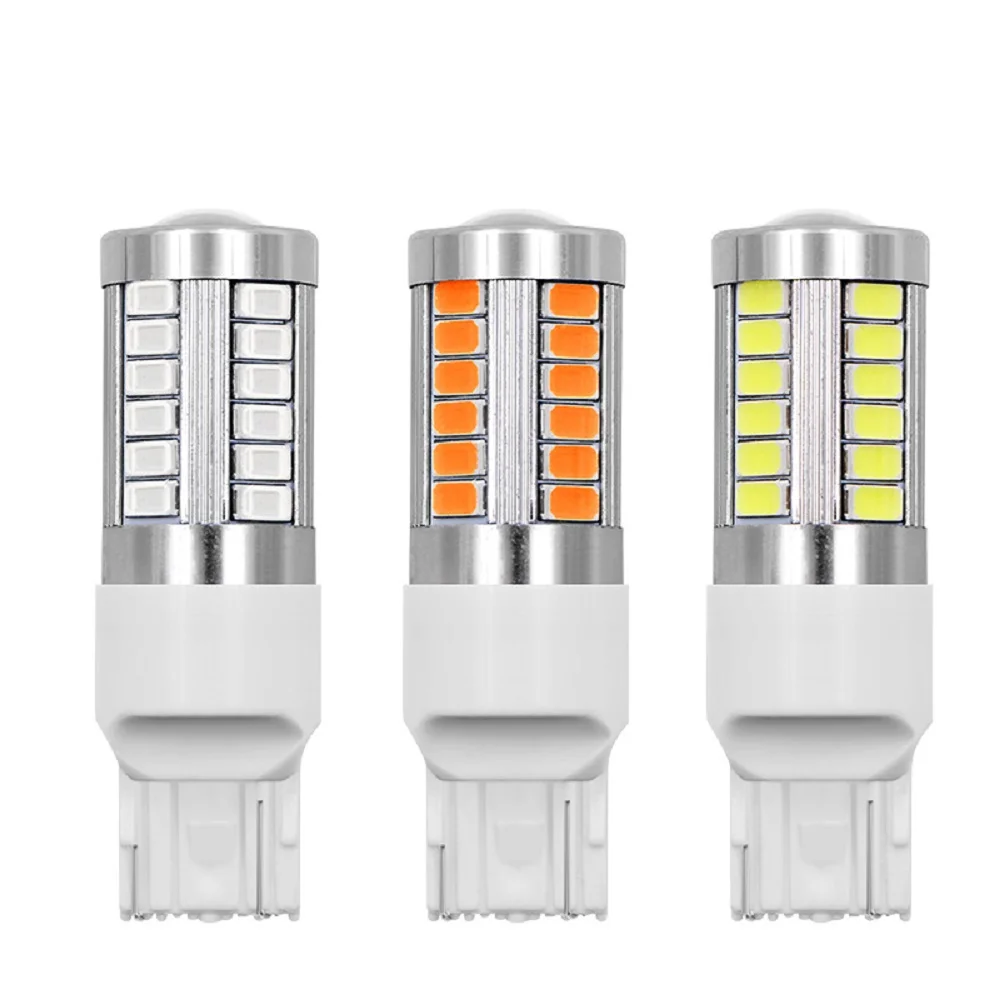 50pcs T20 7443 Strobe flash 33 SMD 5630 LEDW21/5W 7440 Rear Reverse Bulbs Tail Brake lights Parking Bulbs White Red Yellow