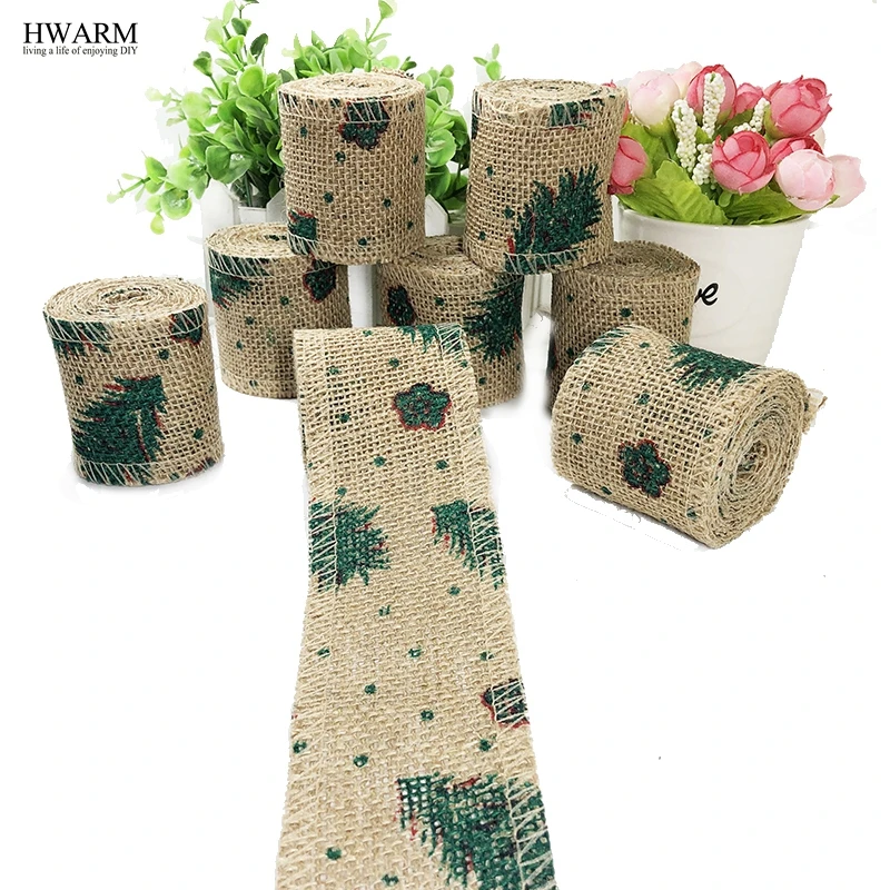 12pcs 6cm Xmas Tree Linen Lace Fabric Ribbon DIY Handmade Wedding Christmas  Bow Trim Decoration For Home Party Favors GIFT