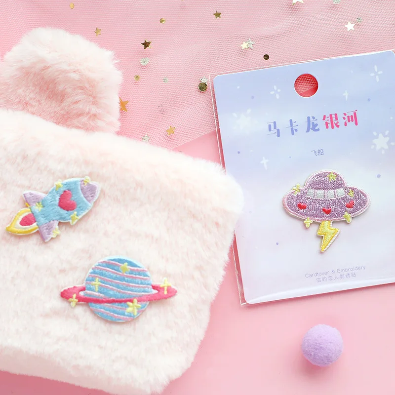 AHYONNIEX 1PC Cartoon Spaceship Planet Embroidery Patches for Bag Jeans Iron On Patches for Clothes Small DIY Patch Cute