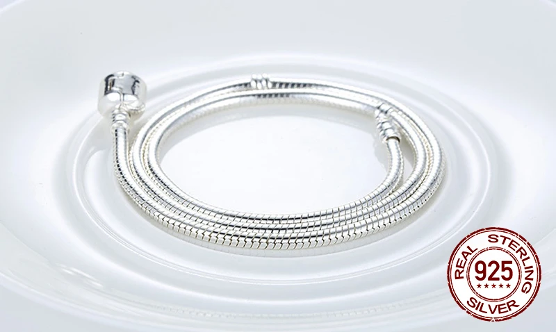 Wielka wyprzedaż 925 Sterling srebrny łańcuszek żmijka naszyjnik łańcuch bezpieczne zapięcie kulkowe wisiorki z koralikami naszyjnik dla kobiet prezent ślubny Diy biżuteria