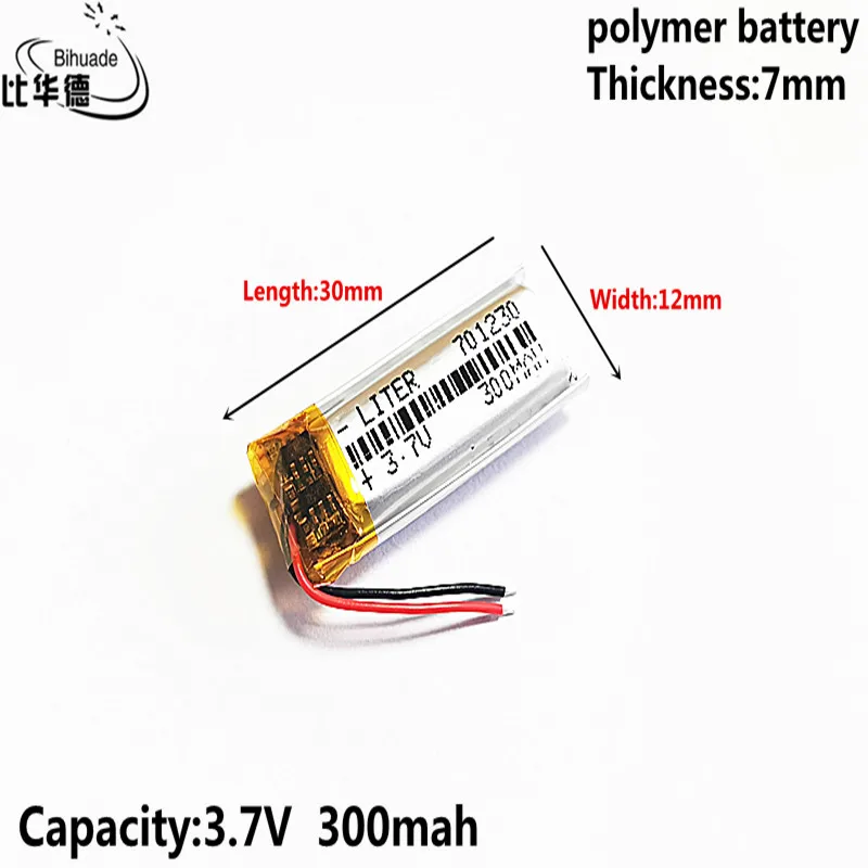 Liter energy battery 3.7V 300MAH 701230 Lithium Polymer LiPo Rechargeable Battery For Mp3 headphone PAD DVD bluetooth camera