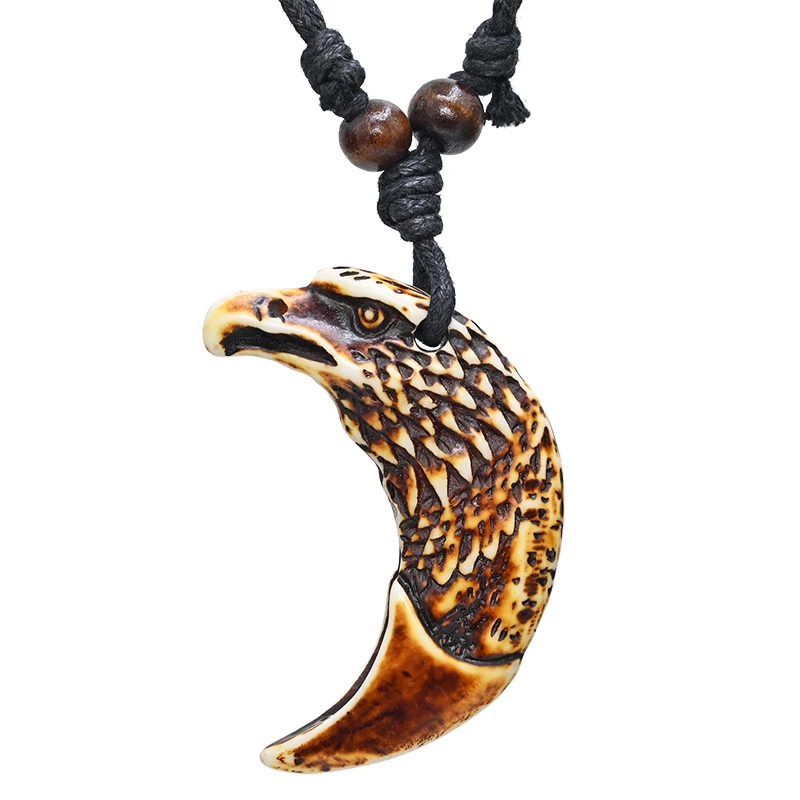 FX047 Collar de imitación de marfil, colgante de águila, gargantilla para hombre, joyería Retro para mujer, collar de hueso de Yak de estilo Tribal africano, amuleto de regalo
