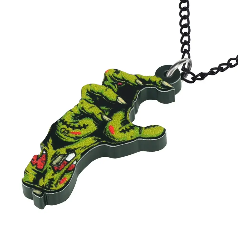 Bonsny Acrylic Halloween Horror Anime Green Zombie Hand Necklace Choker Pendant Chain Jewelry For Women Ladies Teens Charms Gift