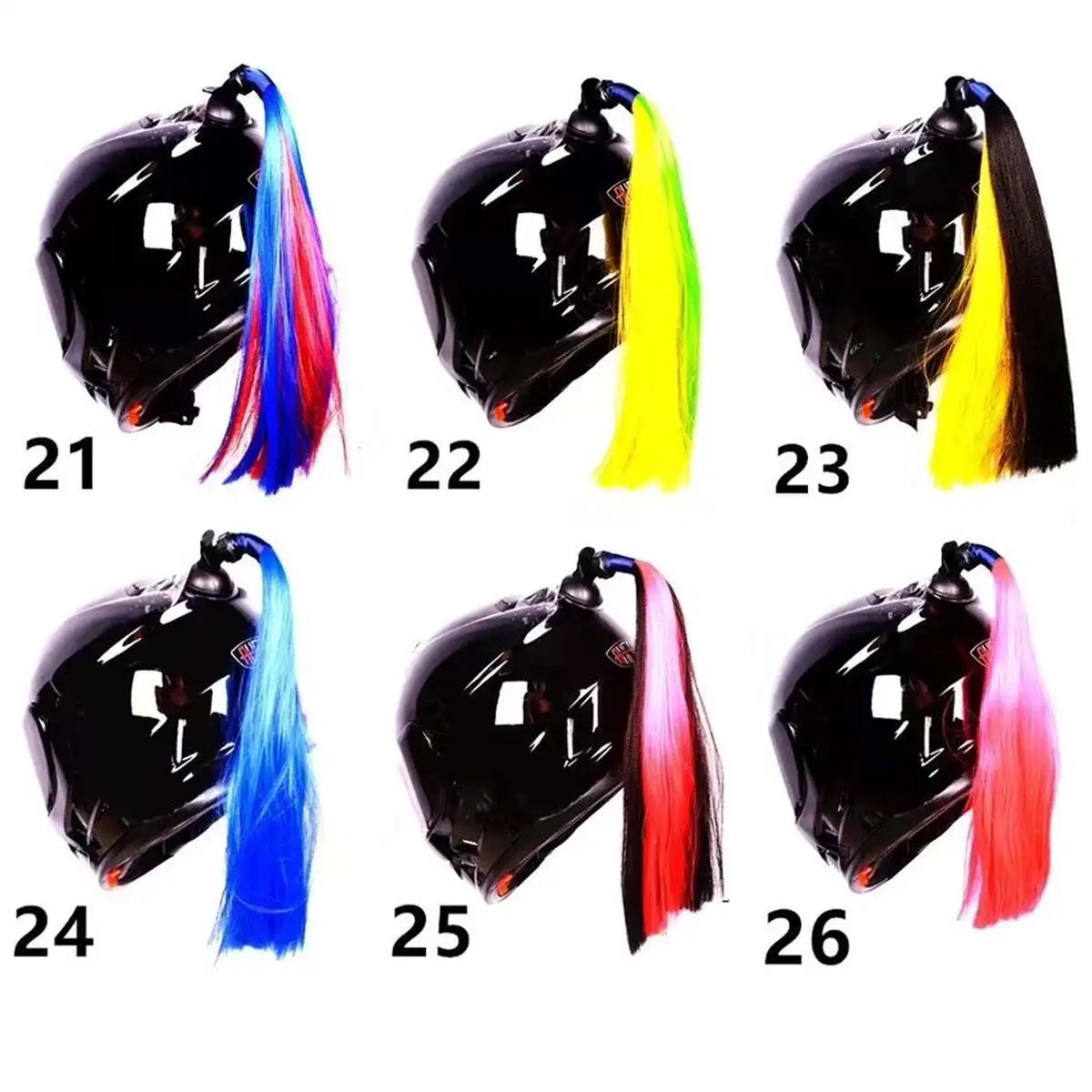 

30cm Motorcycle Bike Gradient Ramp Helmet Sucker Removable Braid Pigtail Ponytail Straight Hair Mix Color Dirt Bike Ski Street