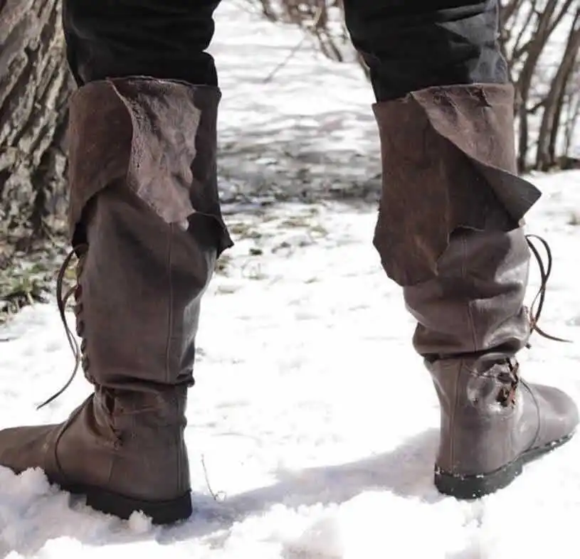 Plus Size Men Knee Boots Women Winter Booties Flat Heel Lace-up Boots for Hiking z4022