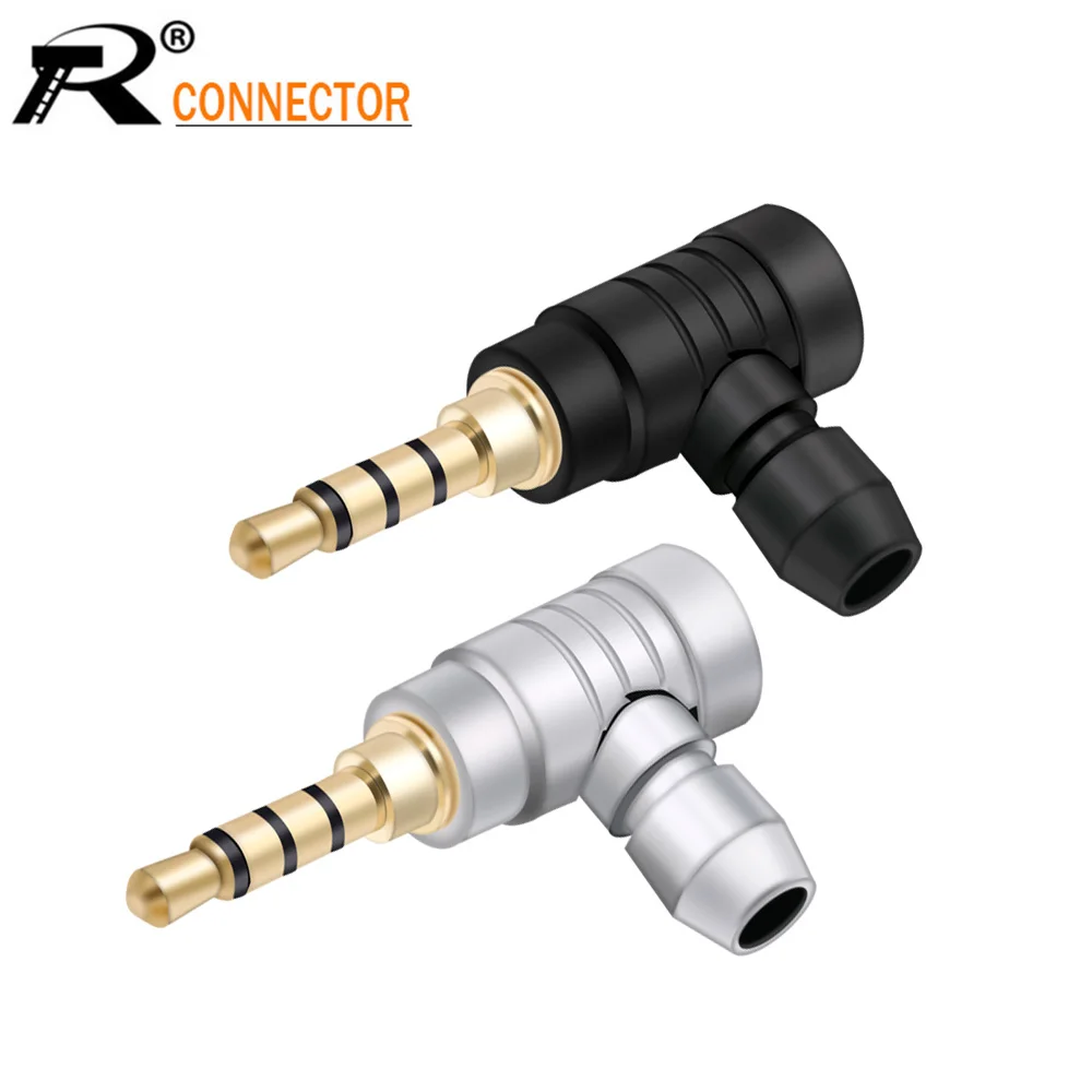 10PCS Jack 3.5mm 4 Pole Stereo Audio Right Angle Barss Plug Jack Cable Solder Adapter Connector