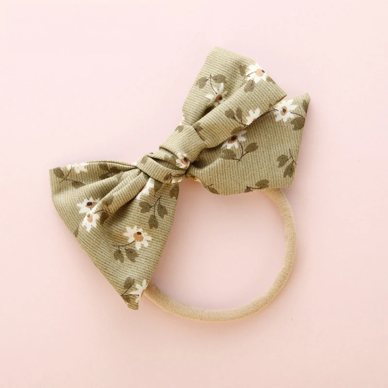 Baby Girls Bowknot Nylon Headband Newborn Elastic Flower Print Headwear Accessories Hair Ring Child Kids Hair Band Gifts