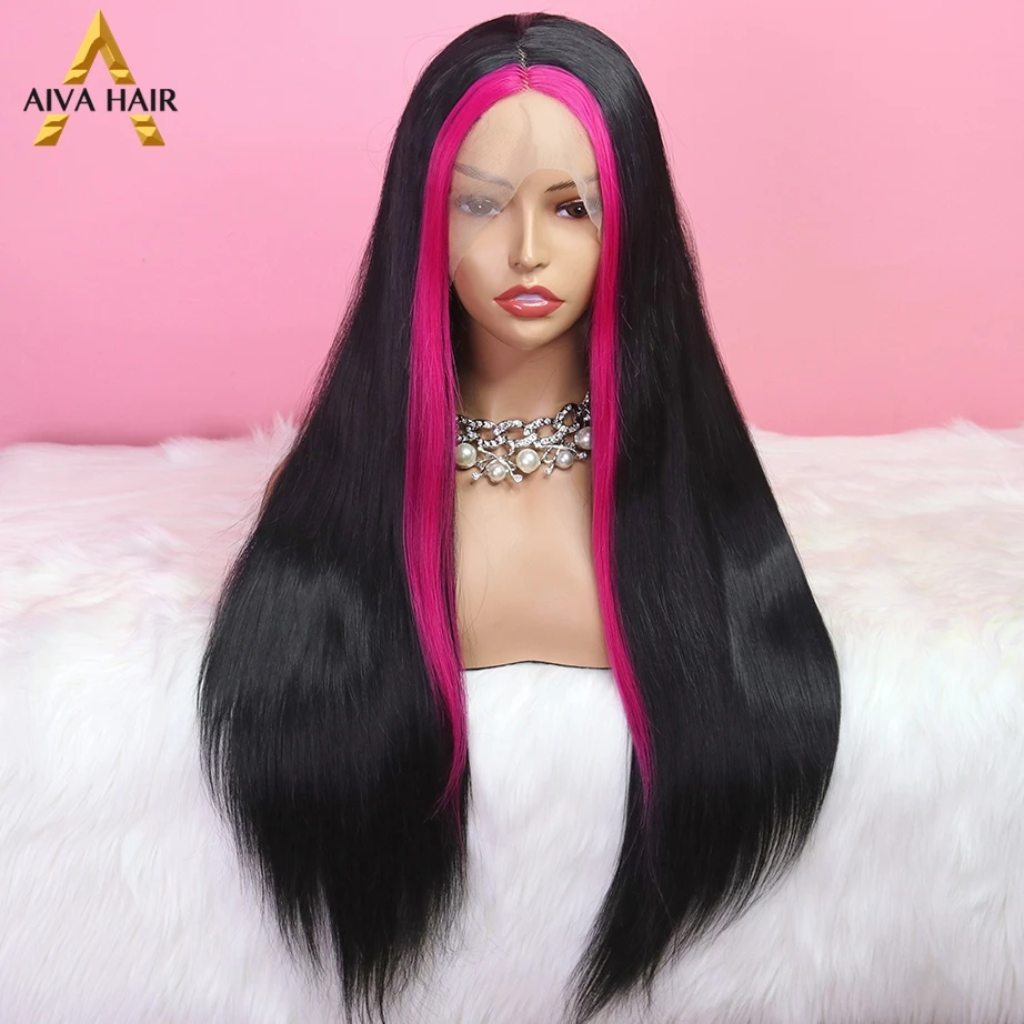 Pink Black Lace Wigs Synthetic Hair Heat Resistant Synthetic Lace Front Wig Aiva Drag Queen Cosplay Wigs For Black Women