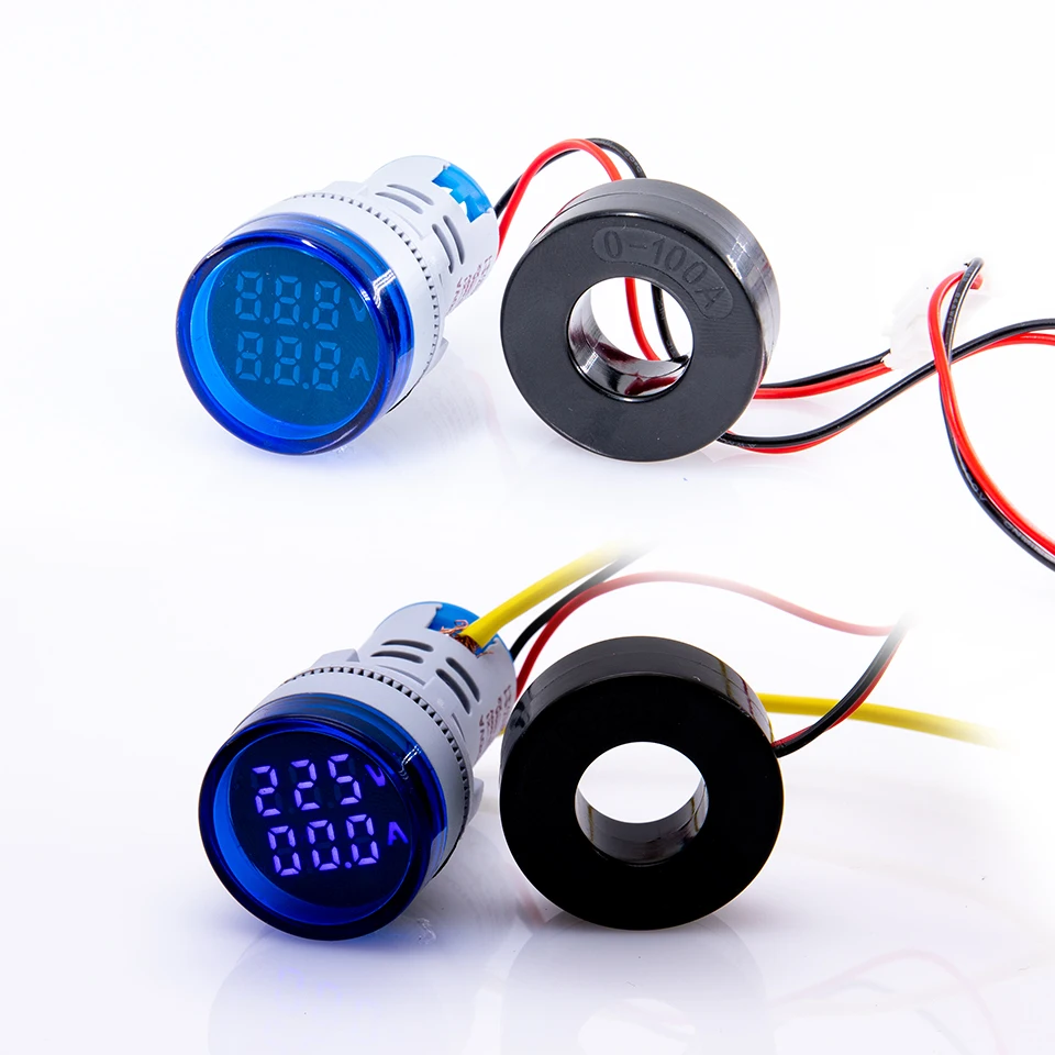 2in1 22mm round Mini Digital Voltmeter AC50-500V 0-100A Amp & Voltmeter Ammeter Voltage Current Meter with CT New