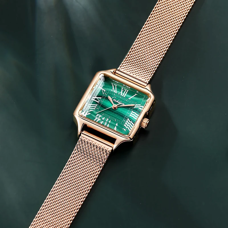 Top Brand Luxury Square Fashion Versatile Women's Small Green Watch Roman Numerals Quartz Wristwatch