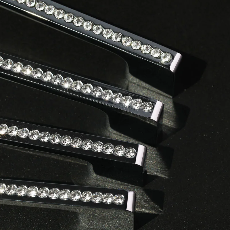 96 128 160 192mm modern fashion luxury K9 crystal kitchen cabinet wardrobe door handle silver chrome drawer cupboard knob handle