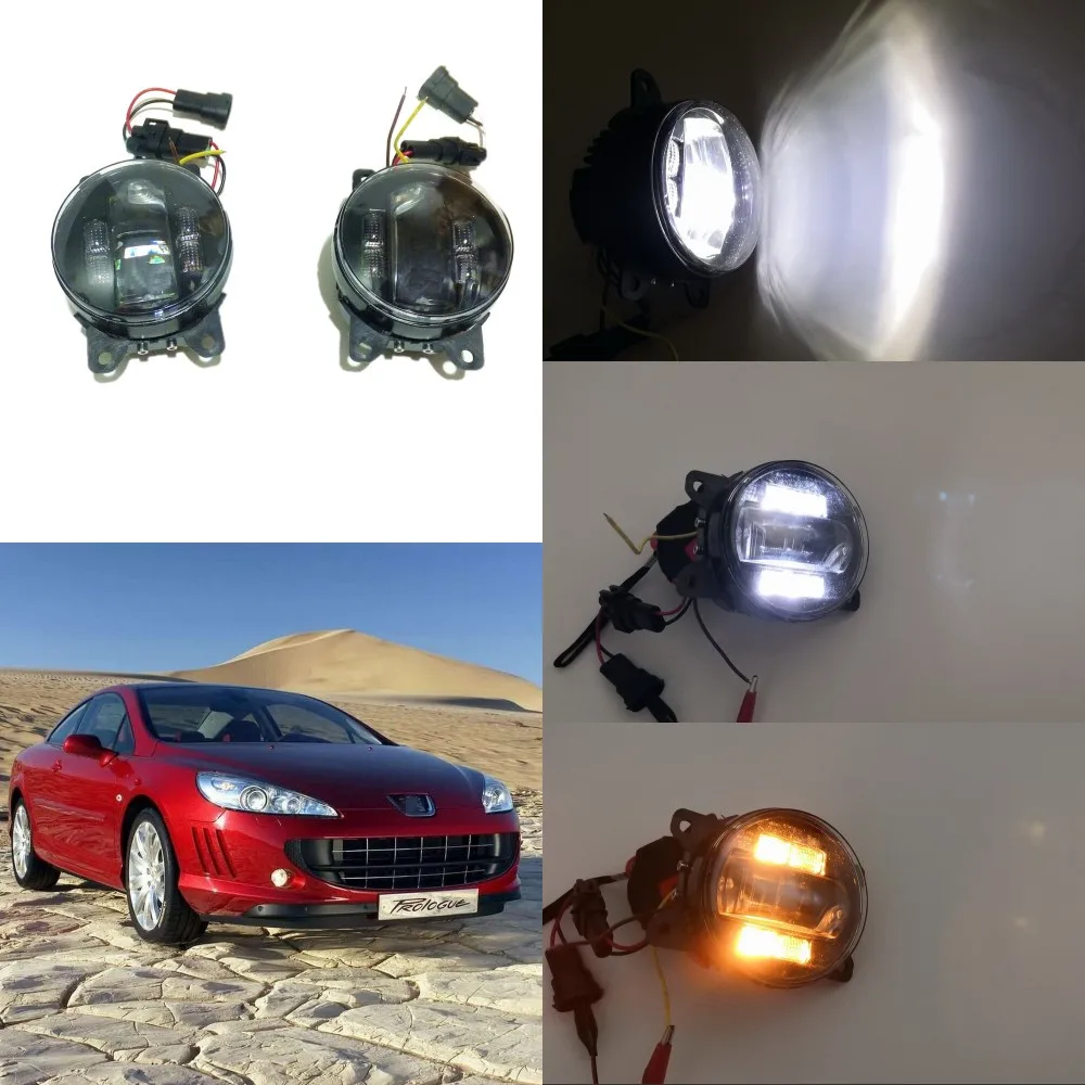 

July King 6000k 3000LM LED Fog Lamp Case for Peugeot 407 2005 2006, 20W Lens Fog Lamp + 6W DRL+ 4W Yellow Turn Signals