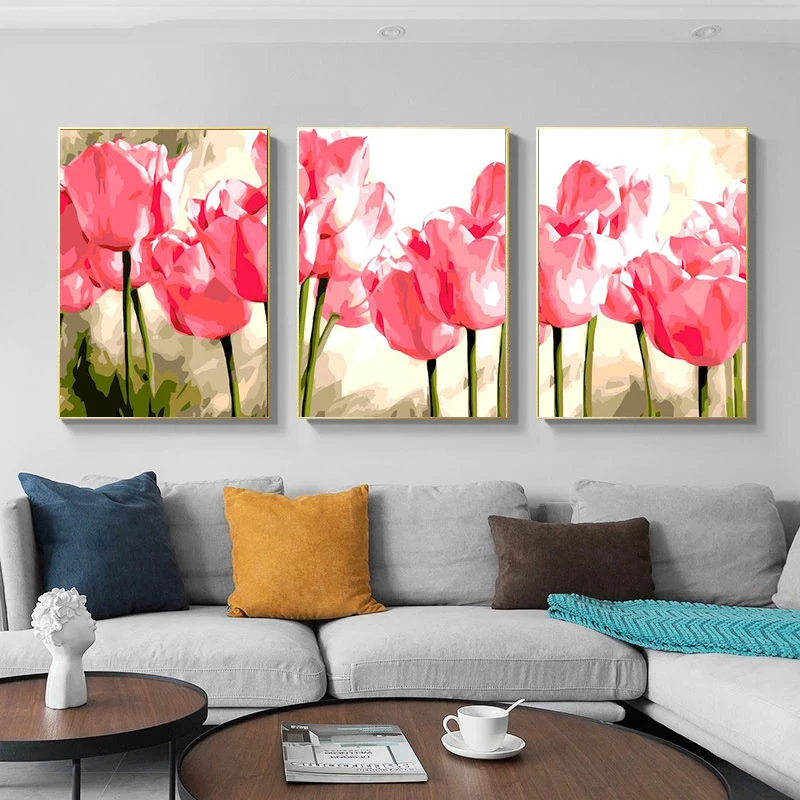 GATYZTORY 3PC Frame Painting By Numbers Modern Home Wall Art Picture Flowers Paint By Numbers For Home Decors