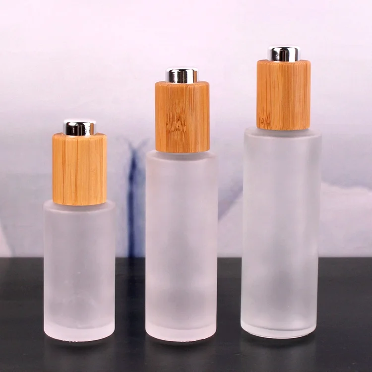 

30ml 100ML 4oz 120ml 150ML Frosted Glass Mist Spray Bottle,All Bamboo Cover Pump Bottles Empty Cosmetic Toner Packaging Bottles