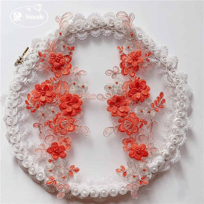 3D Beaded Border Mirror Flower, DIY Dress, Kids Flower Patch Decoration, RS3094, 6Pcs, 3Pair