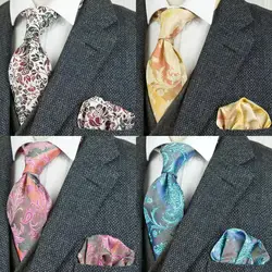 Sale Tie Sets Floral Yellow Blue Pink Red Mens Neckties Hanky 100% Silk Jacquard Woven Ties Pocket Square Brand New