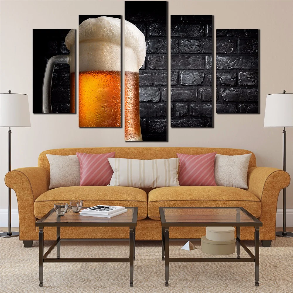 

Wall Art Canvas Painting 5 Panel Art Picture Paint on Canvas for Living Room Nostalgic Beer Poster Modern Home Decoration