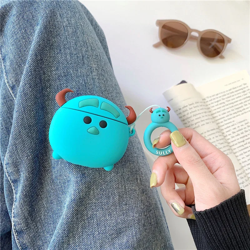 Disney cartoon suulley mike casos de silicone para airpods 1 2 proteção bluetooth sem fio fone de ouvido capa de carregamento para airpods pro