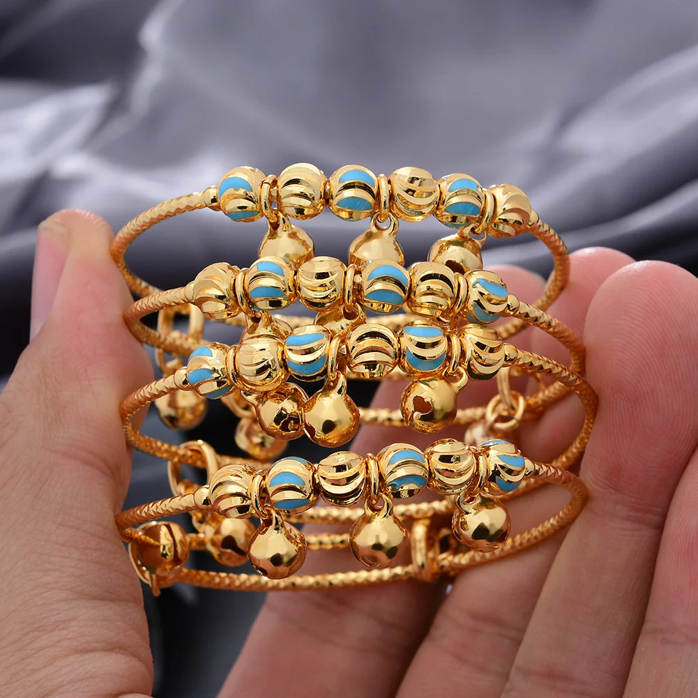 

4pcs/lot Dubai Gold Color Bangles For Child Kid Girl Boy Baby Gold Bracelets African European Ethiopia Baby Bangles Gift