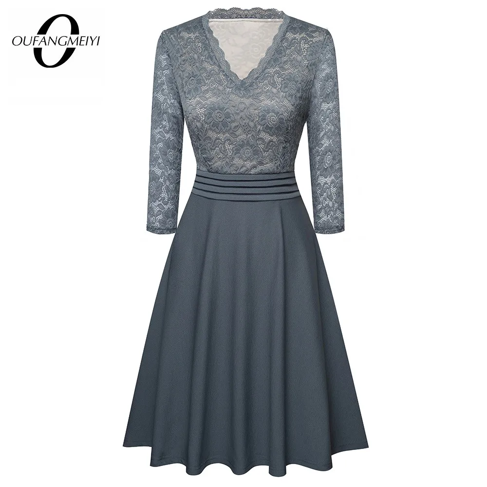 

Women Elegant Vintage Lace See Through Sleeve Casual Party Special Occasion Work Office Tunic Pinup Skater A-Line Dress EA062