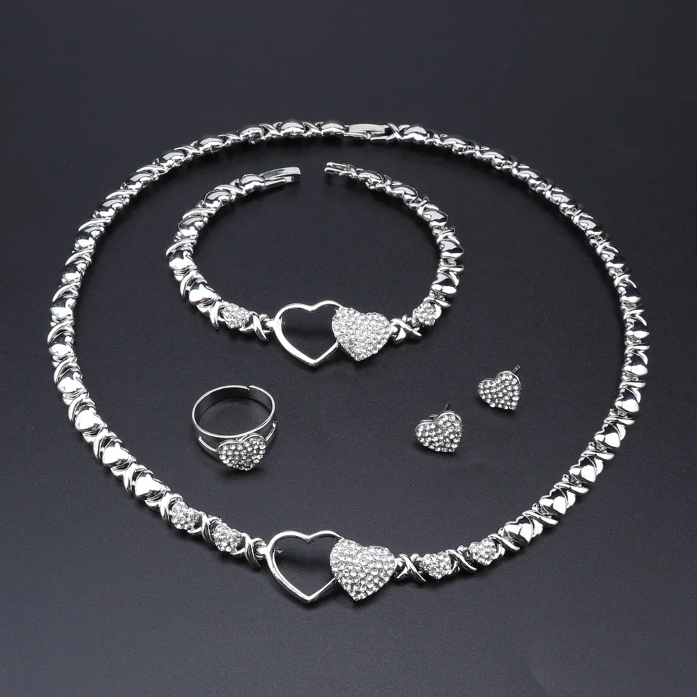 Women Fashion Star Heart Crystal Necklace Bracelet Wedding Party Elegant Earrings Ring Classic Jewelry Sets