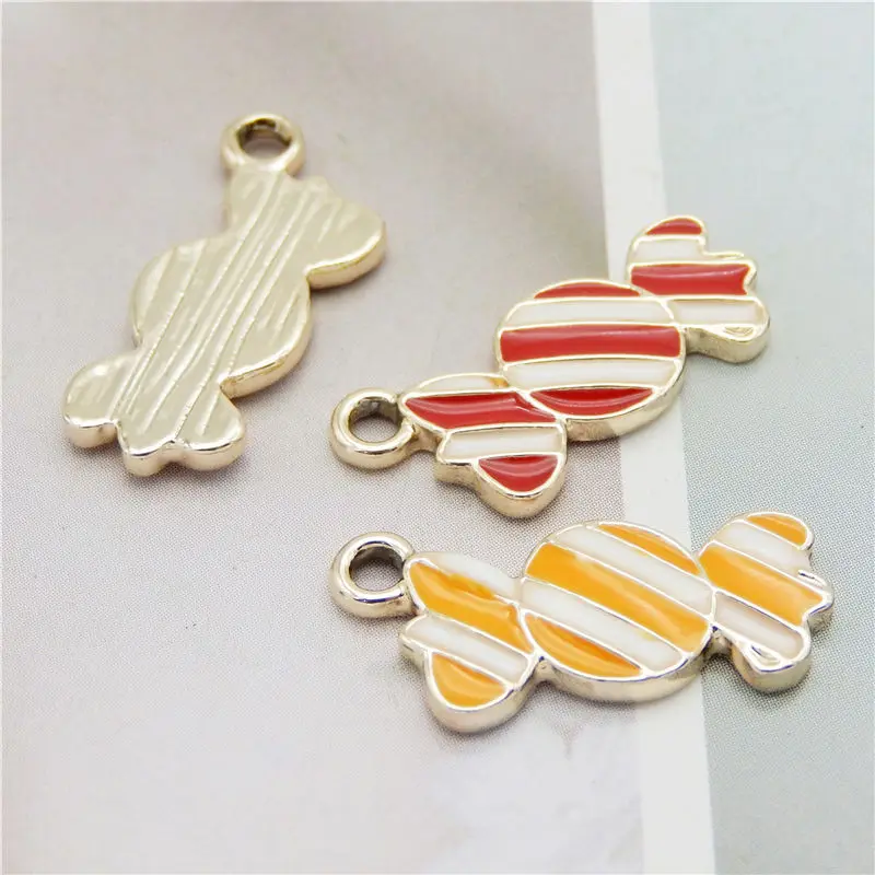 Julie Wang 6PCS Enamel Sweet Candy Charms Orange Red Cartoon Halloween Candy Pendants Alloy Jewelry Making Accessory