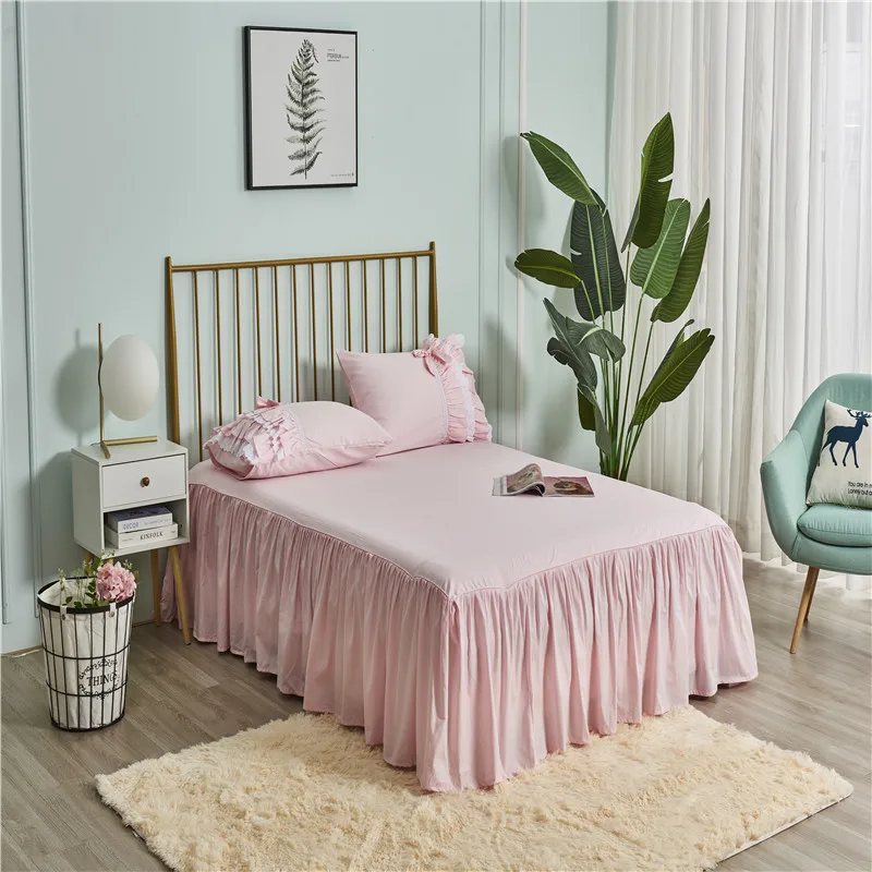 Imagem -05 - Conjunto de Cama de Algodão Princesa Coreana Ruffles Lace Cake Layer Bordado Rosa Twin Completo Queen Saia de Cama King Size Yyx