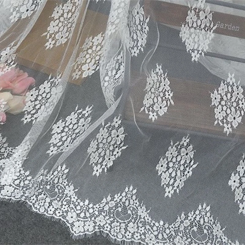 3Meters Thin Soft Tulle Lace Fabric Ivory White DIY Home Decoration Curtain Material V2342