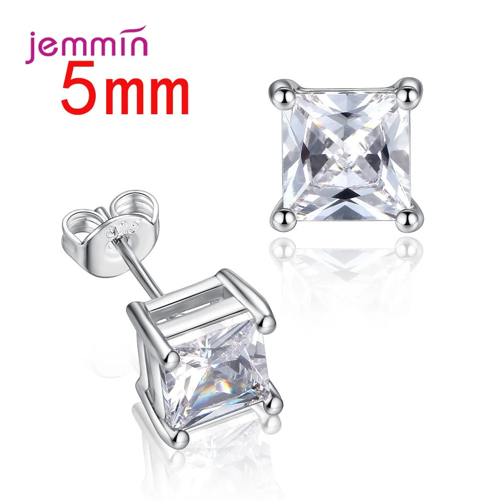 Big Sale! Exquisite 925 Silver  Jewelry Accessories Geometric Square Multi-Size 5-8mm 4 Claws CZ Zirconia Stud Earrings