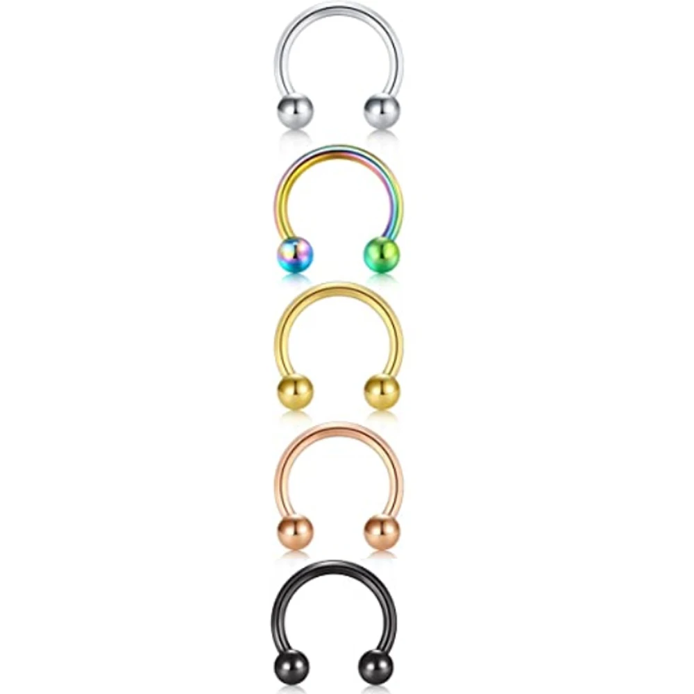 5pc 16G Nose Hoop Rings Stainless Steel Nose Horseshoe Hoop Rings Eyebrow Lip Ear Tragus Septum Piercing Jewelry Hanger Retainer