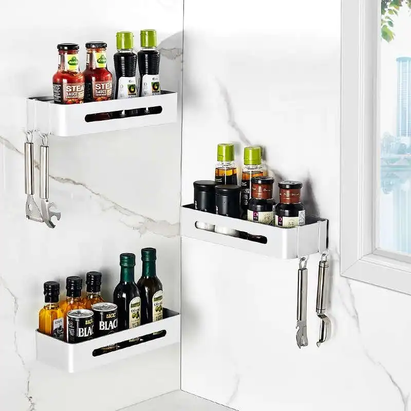 Kitchen Wall Shelf Storage Organizer Shelf Spice Rack Storage Shelves Rack for Kitchen Bathroom Nail-free Space Aluminium