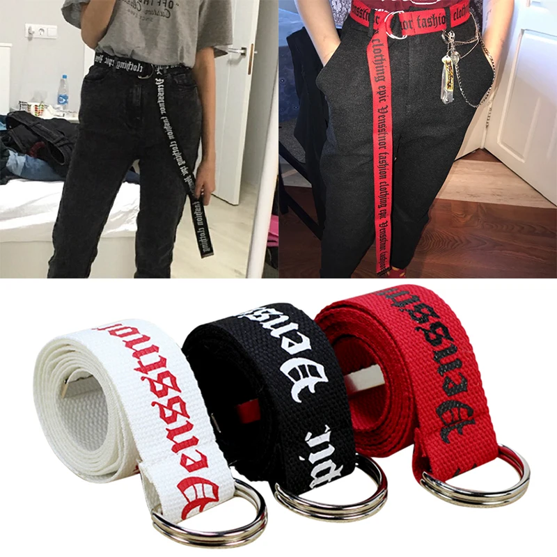 130cm Neutral Nylon Canvas Belt  Women Men D Ring Buckle Belt 130cm