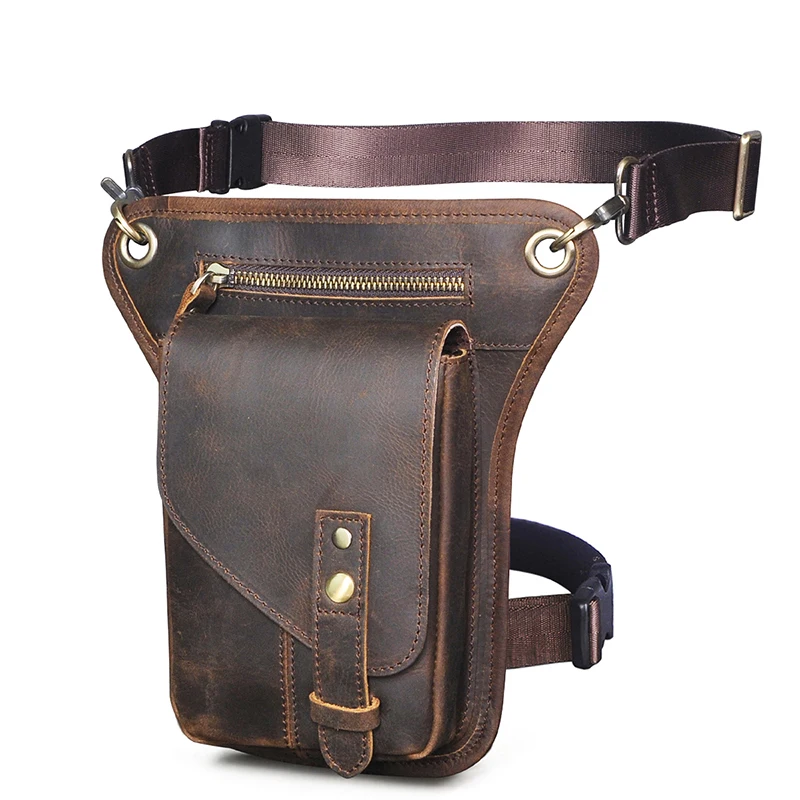 Thick Crazy Horse Leather Men Design Classic Shoulder Sling Bag Travel Fanny Waist Belt Pack Leg Thigh Bag For Men Male 211-6