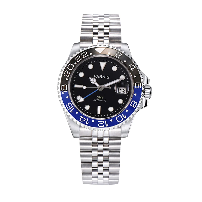 PARNIS Luxury Fashional Sub Automatic Men Wristwatch GMT Hand Sapphire Crystal Jubilee Bracelet