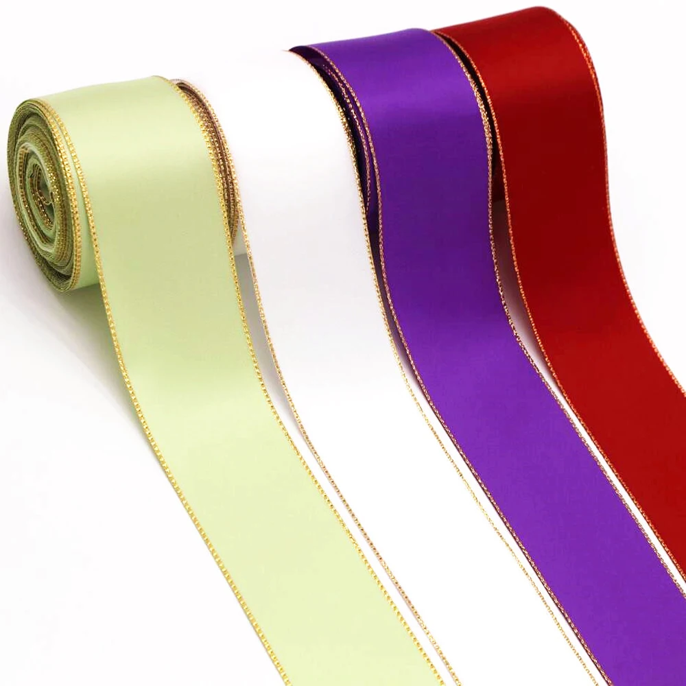 10 Yards 10MM 22MM 38MM Glitte Gold Edge Ribbon DIY Handmade Materials Gift Packaging Bows Double-Sided Christmas Decorations