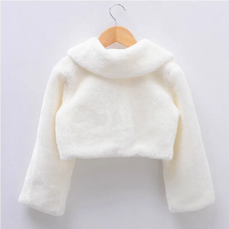 New White Long Sleeve Short Cloak Baby Girls Wedding Fur Bolero Jacket Girls Party Warm Cloak Cape Kids Shawls