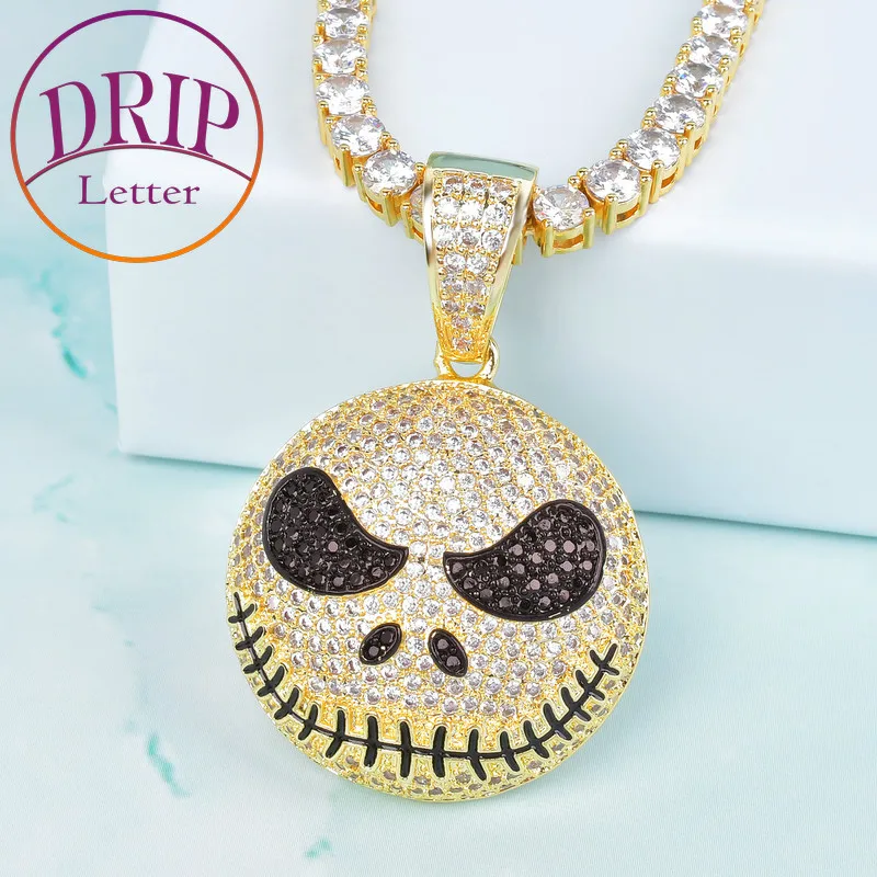 

Character Face Round Pendant Necklace Free Gold Color Cuban Chain AAA Cubic Zircon Men's Hip Hop Jewelry For Men