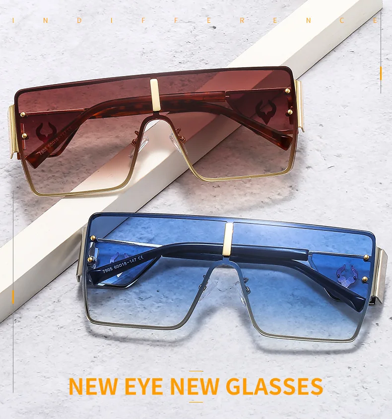 Vintage Punk Übergroße Sonnenbrille Männer Designer Fahren Gläser Frauen Luxus Retro Quadratischen Metall Rahmen UV400 Brillen – Detail 1
