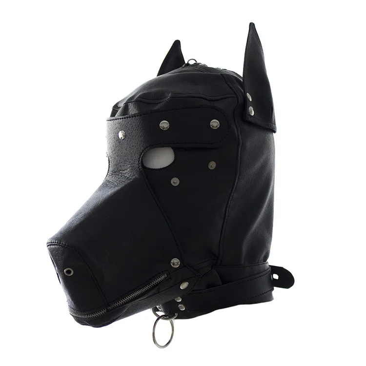 Máscaras de perro de cuero PU para hombres y mujeres, máscaras fetiche de fiesta de Halloween, accesorios de disfraces, amarillo y negro