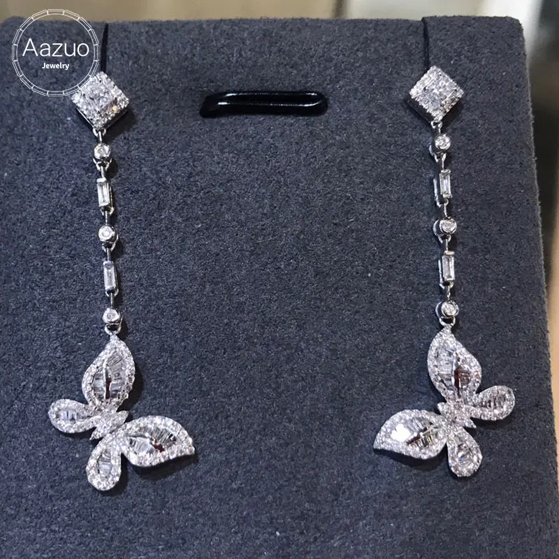 

Aazuo 18K Pure White Gold Fashion Jewelry Real Diamond IJ SI 1.1ct Fairy Butterfly Stud Earring Grand banquet Party Hot Sell