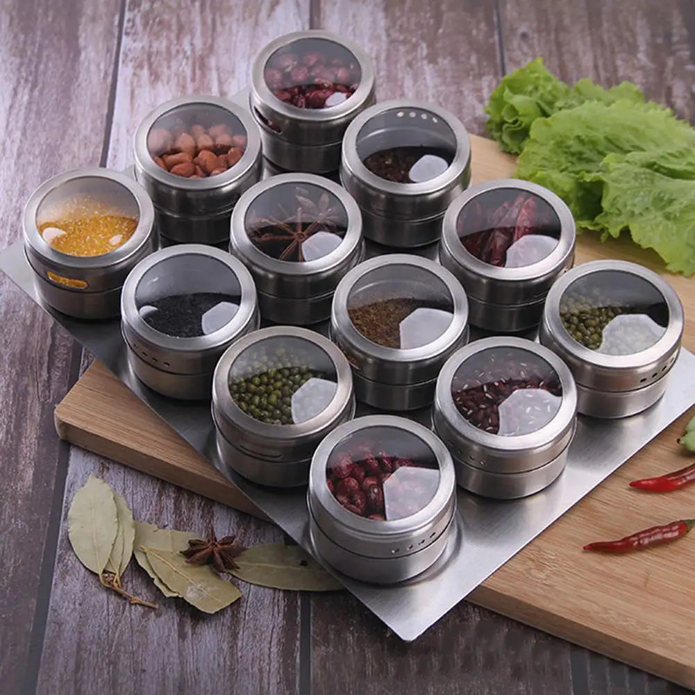 Magnetic Spice Jars With Wall Mounted Rack Stainless Steel Spice Spice Seasoning Containers With Spice