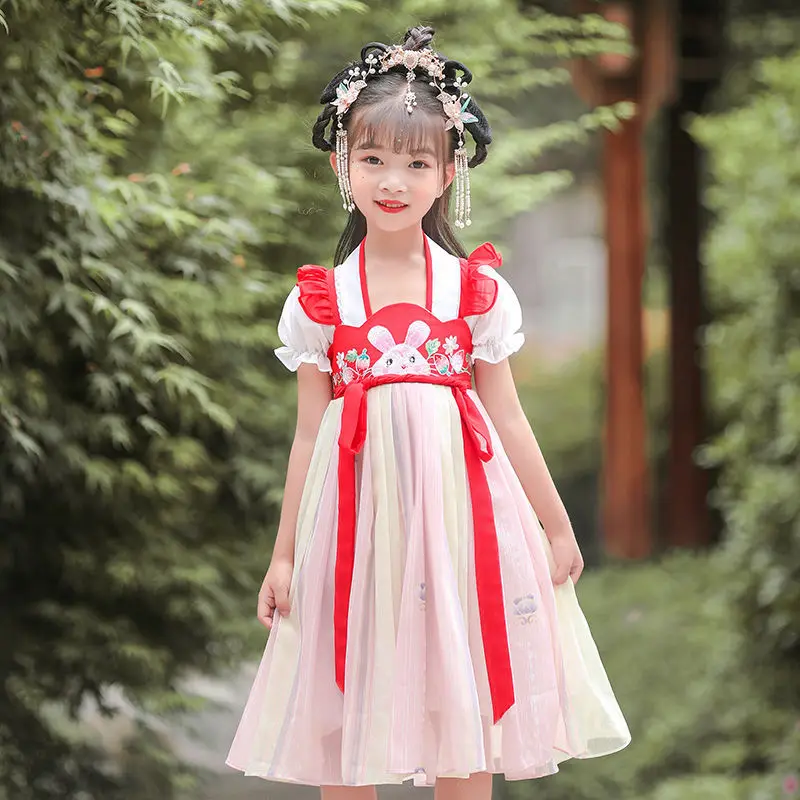 Nuovo stile cinese Retro Red Girls Hanfu Dress Fluffy Fairy Sweet Lovely Party Evening Princess Skirt Performance Vestido Clothes