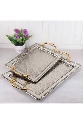 DOLBOVI İsem SUBMERSIBLE 2 Lİ RECTANGLE TARNISH tray SILVER COLOR tray поднос plateau de service